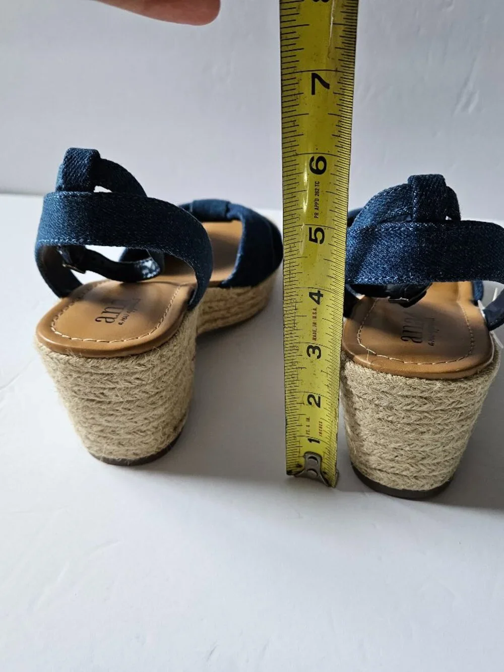 a.n.a Dukes Blue Denim Espadrille Wedge Sandals Women Size 8.5